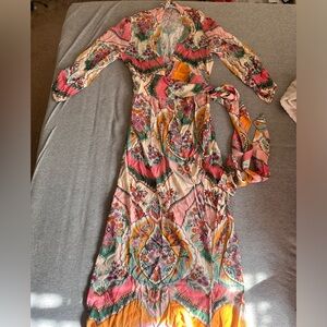Zara Multicolor Floral Long Sleeve Wrapover Dress